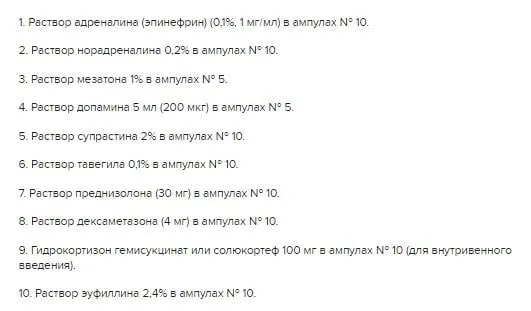 Что должно быть в противошоковой аптечке